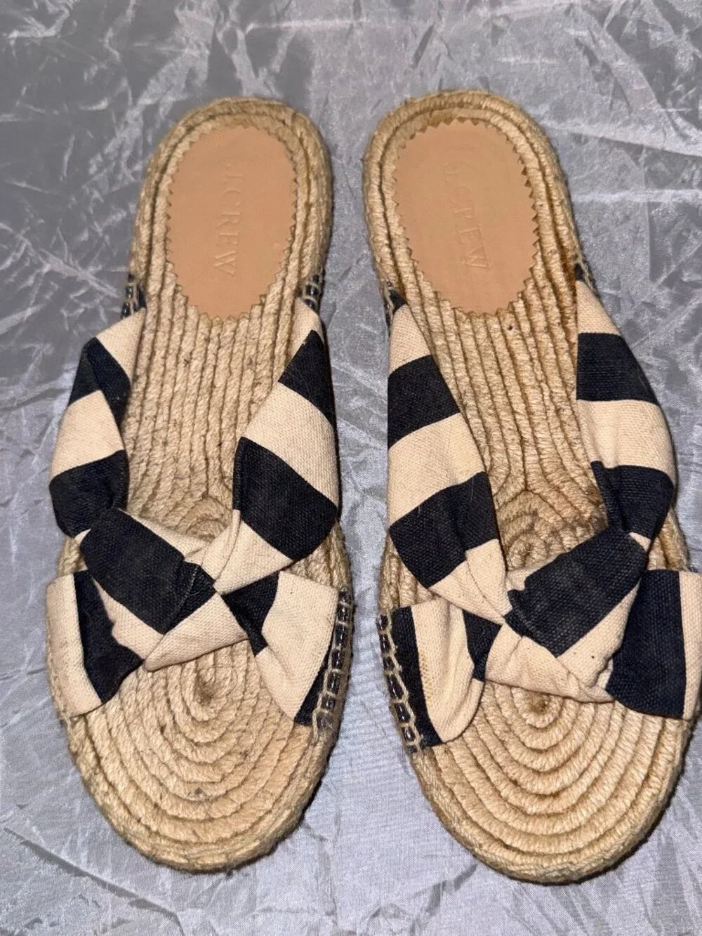 J.Crew Navy & Cream Striped Espadrille Slide Sandals Size 7.5